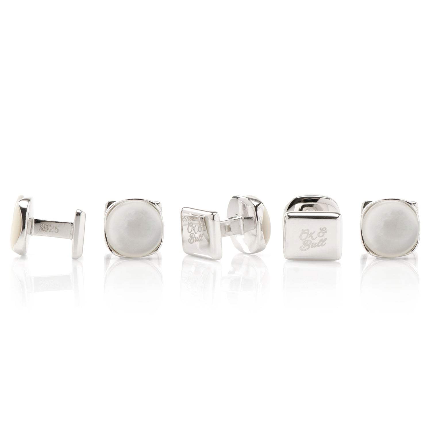 Sterling Silver Classic Formal Mother of Pearl 5-Stud Set - Cufflinks.com - Flyclothing LLC