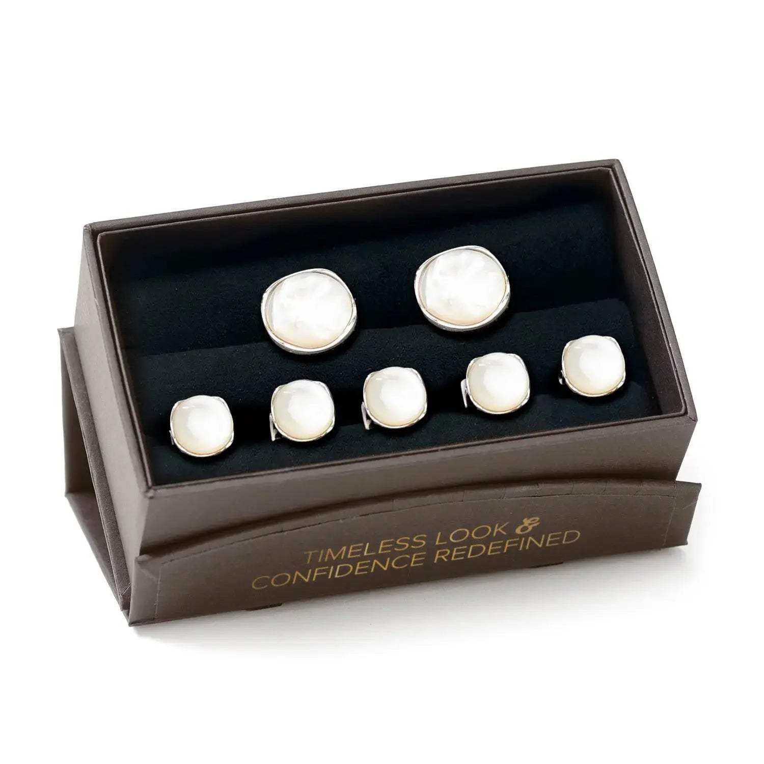 Sterling Silver Classic Formal Mother of Pearl 5-Stud Set - Cufflinks.com - Flyclothing LLC