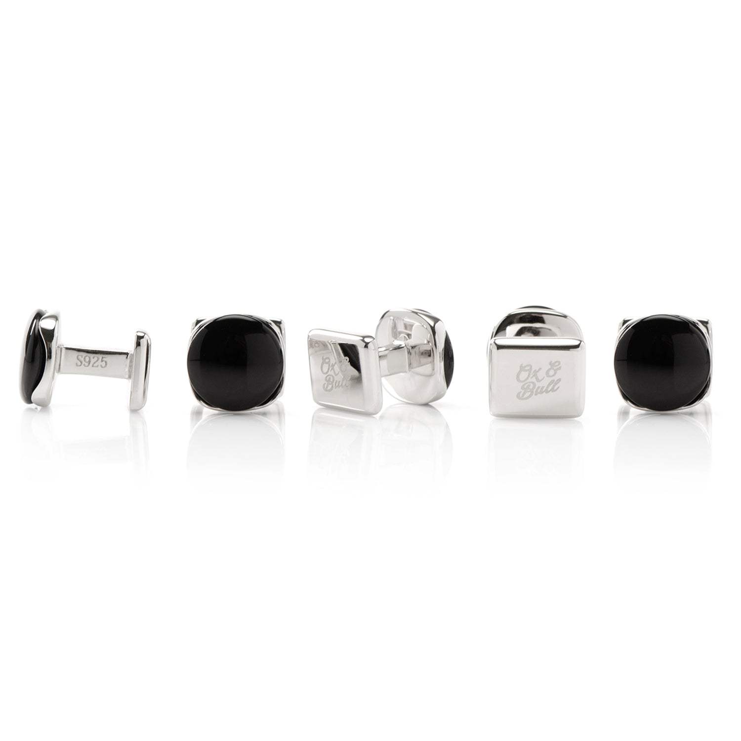 Sterling Silver Classic Formal Black Onyx 5-Studs - Cufflinks.com - Flyclothing LLC