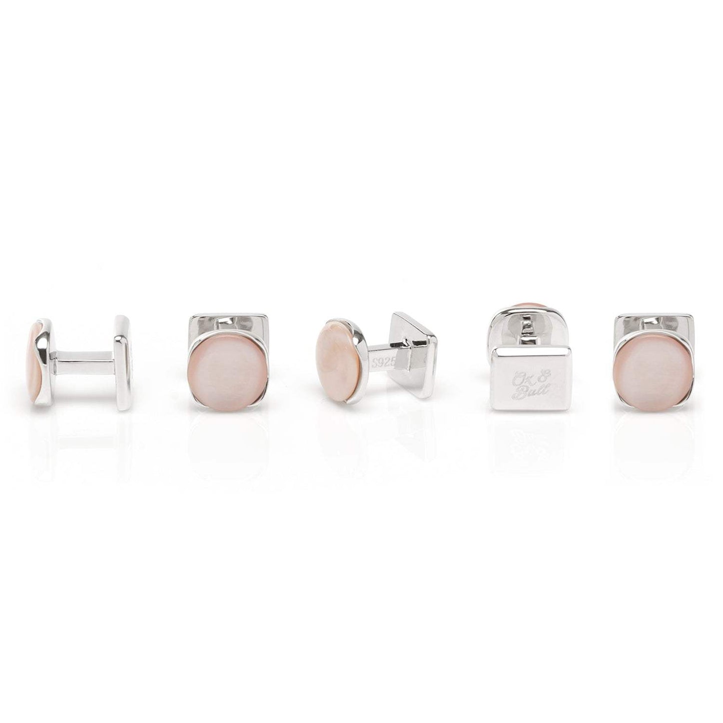 Sterling Silver Classic Formal Pink Mother of Pearl 5-Stud Set - Cufflinks.com - Flyclothing LLC
