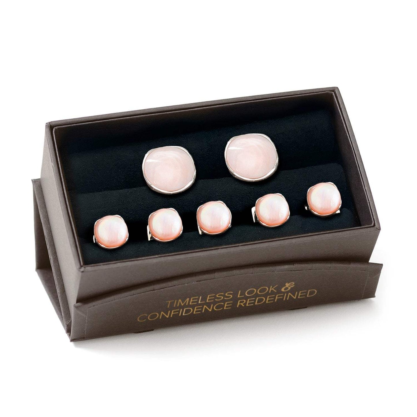 Sterling Silver Classic Formal Pink Mother of Pearl 5-Stud Set - Cufflinks.com - Flyclothing LLC