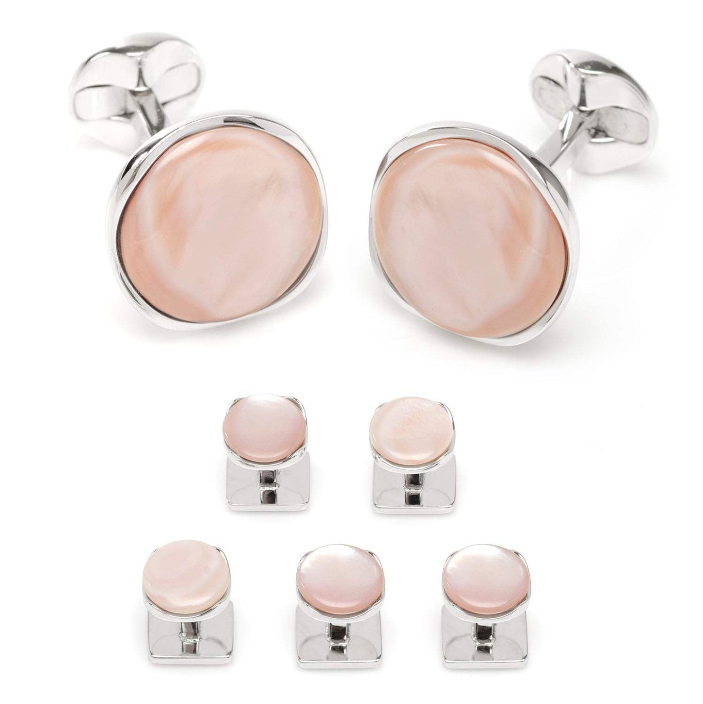 Sterling Silver Classic Formal Pink Mother of Pearl 5-Stud Set - Cufflinks.com - Flyclothing LLC