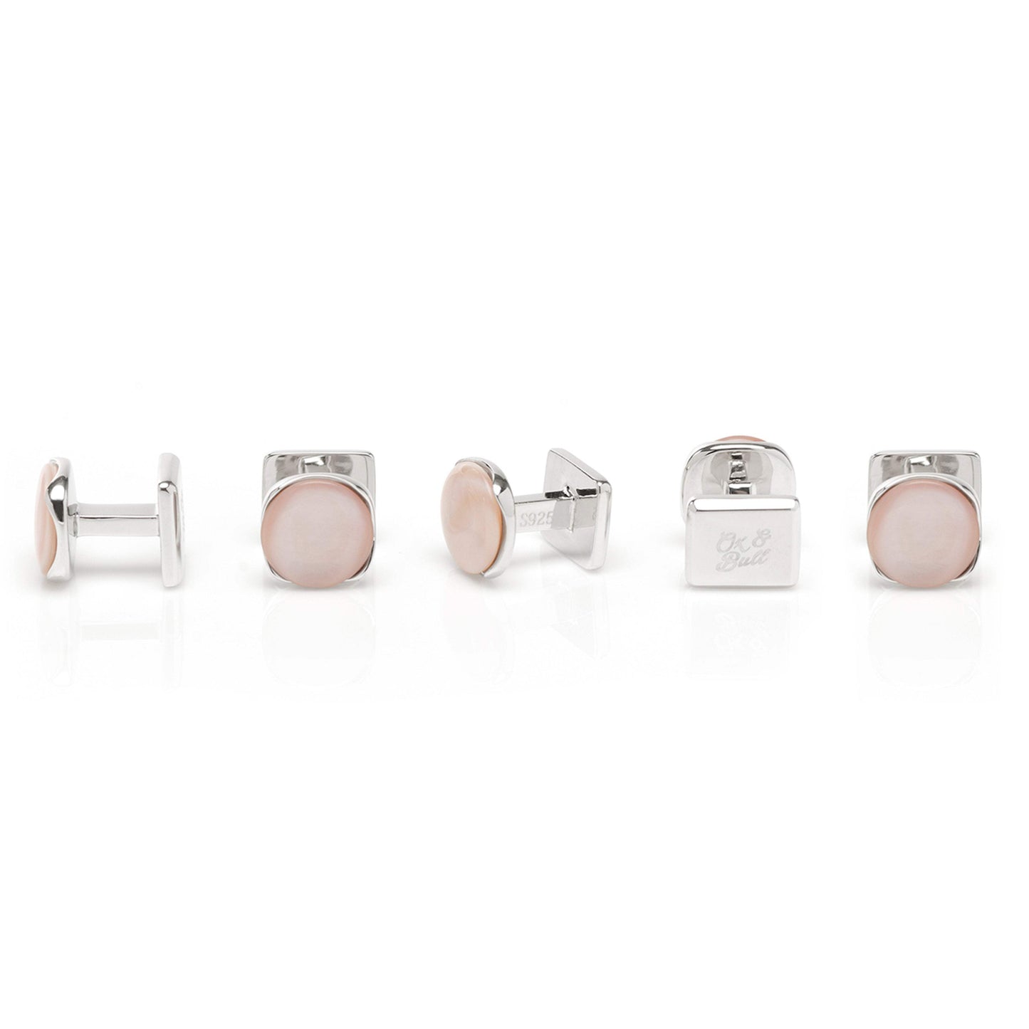 Sterling Silver Classic Formal Pink Mother of Pearl 5-Studs - Cufflinks.com - Flyclothing LLC