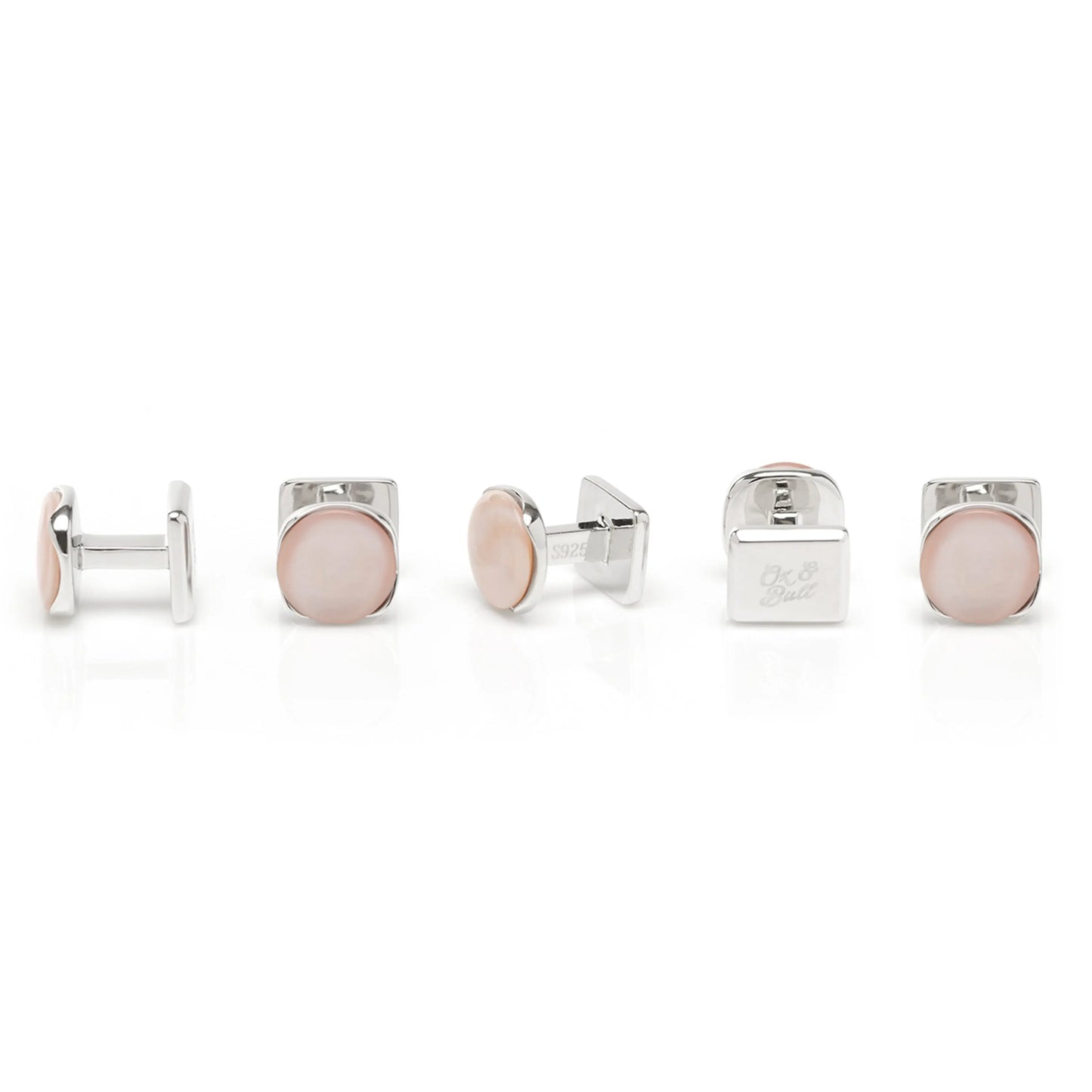 Sterling Silver Classic Formal Pink Mother of Pearl 5-Studs - Cufflinks.com - Flyclothing LLC