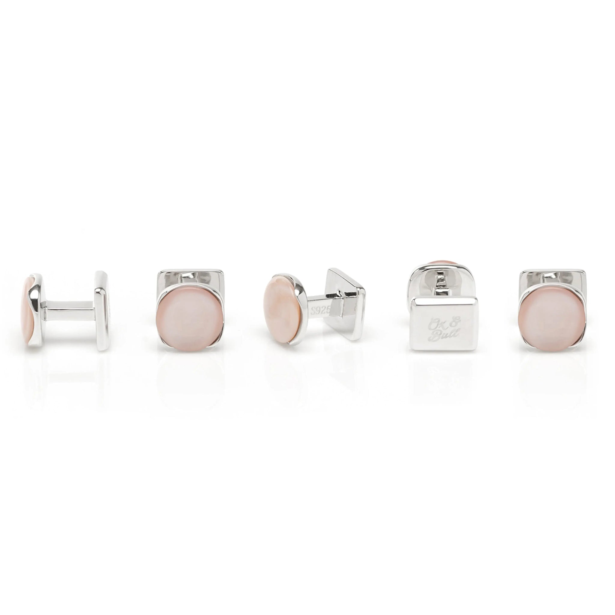 Sterling Silver Classic Formal Pink Mother of Pearl 5-Studs - Cufflinks.com - Flyclothing LLC