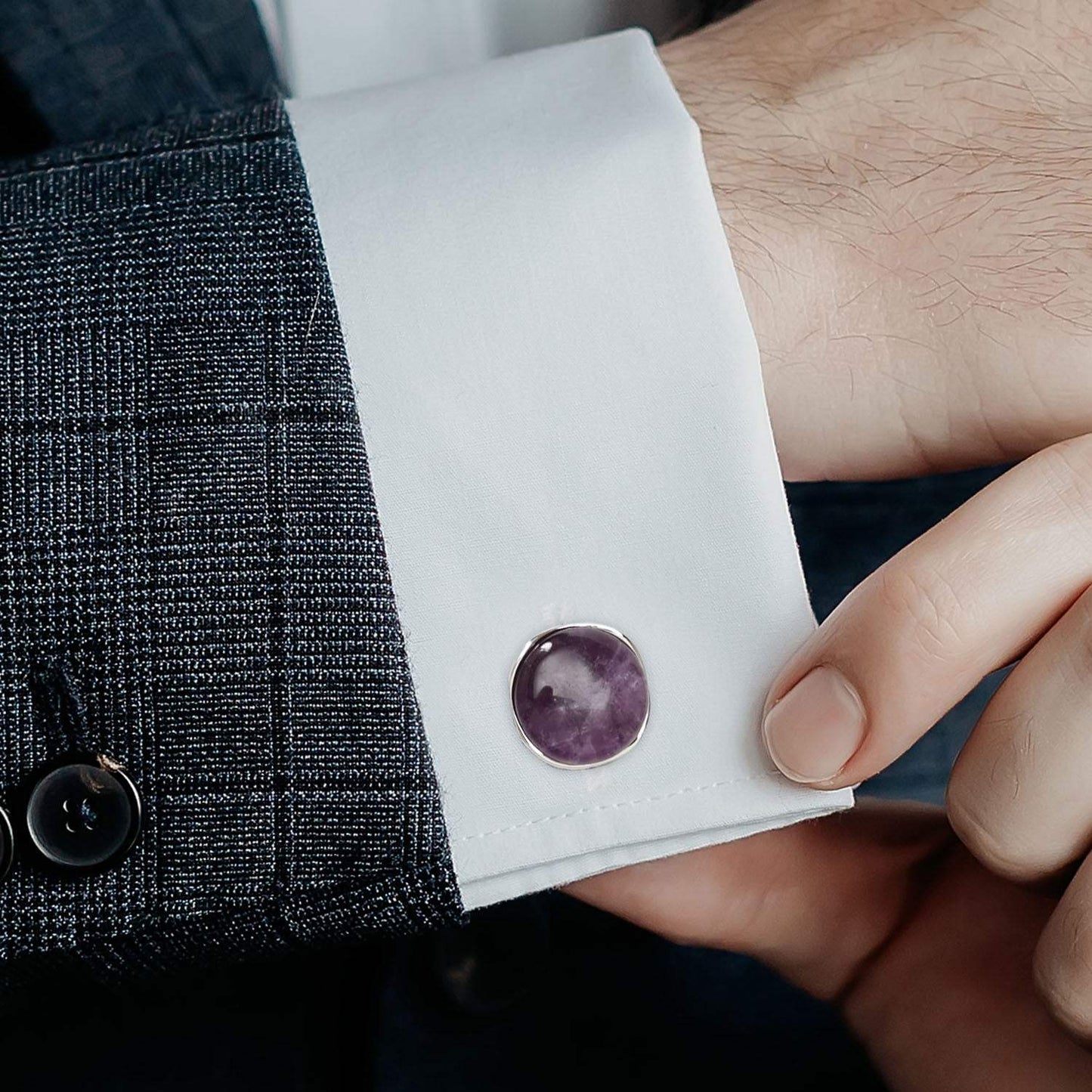 Sterling Silver Classic Formal Amethyst Cufflinks - Cufflinks.com - Flyclothing LLC