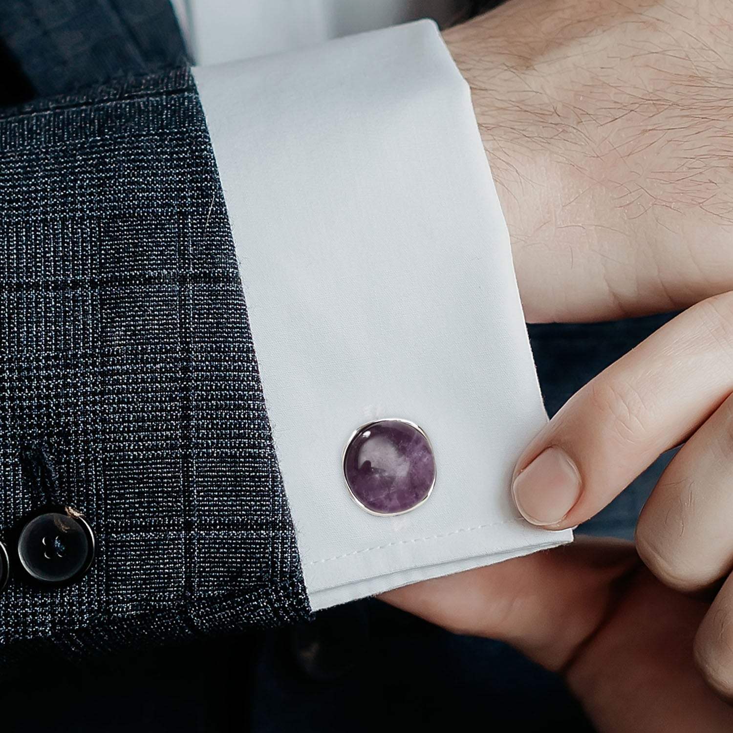 Sterling Silver Classic Formal Amethyst Cufflinks - Cufflinks.com - Flyclothing LLC