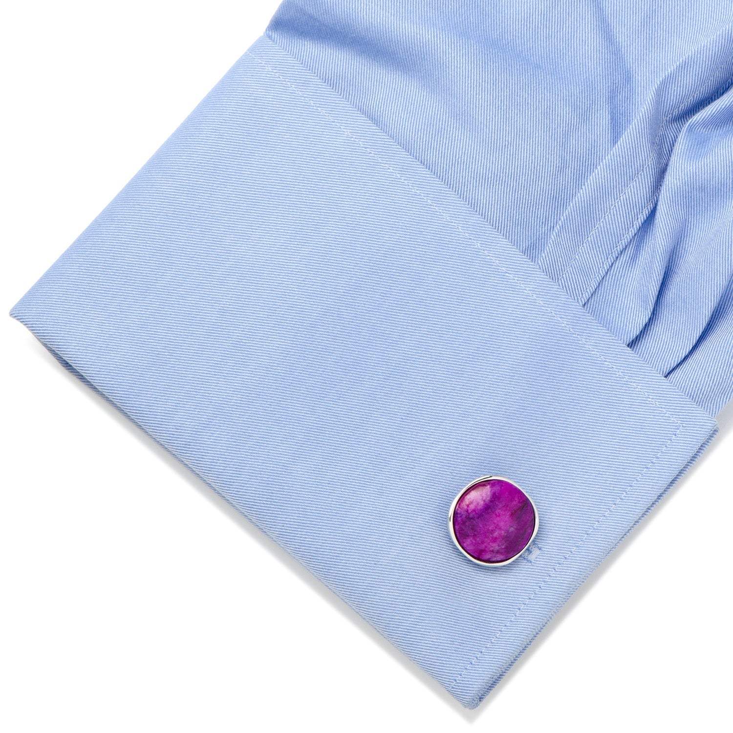Sterling Silver Classic Round Sugilite Nebula Cufflinks - Cufflinks.com - Flyclothing LLC