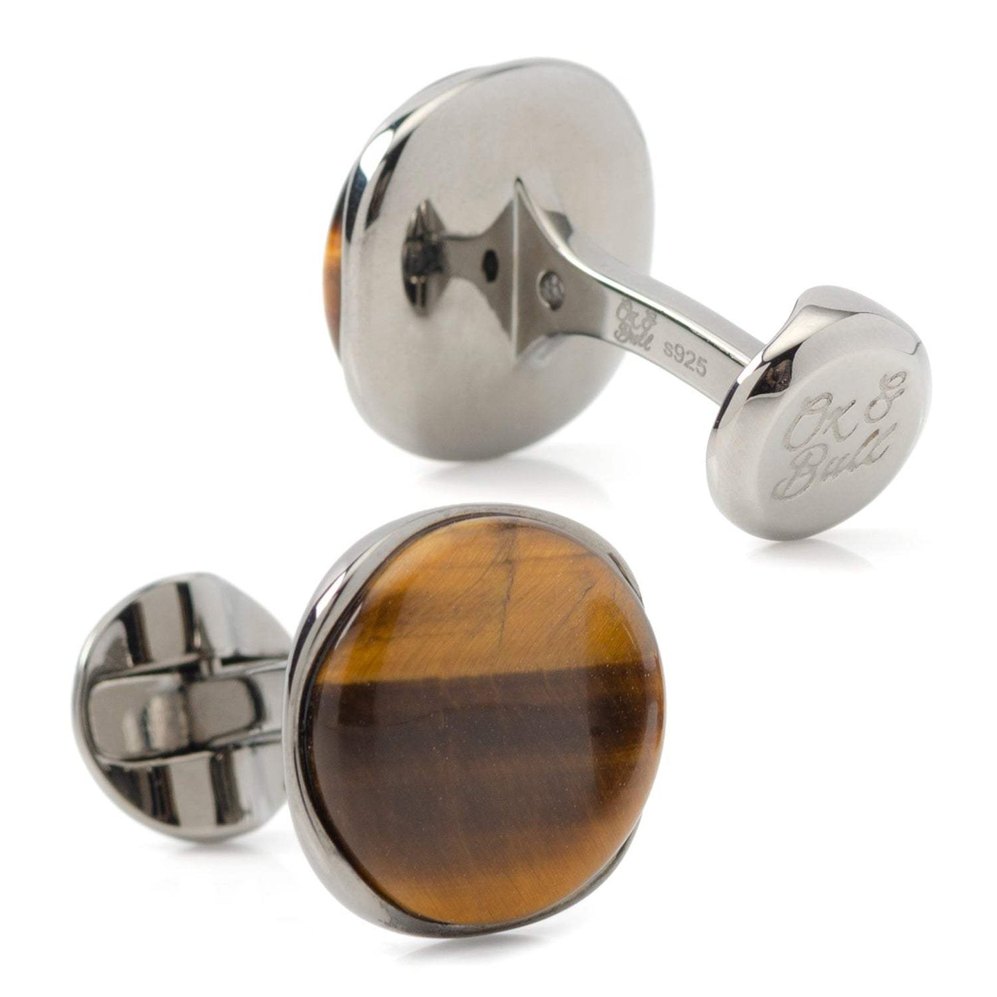 Sterling Silver Formal Tigers Eye Gunmetal Cufflinks - Cufflinks.com - Flyclothing LLC