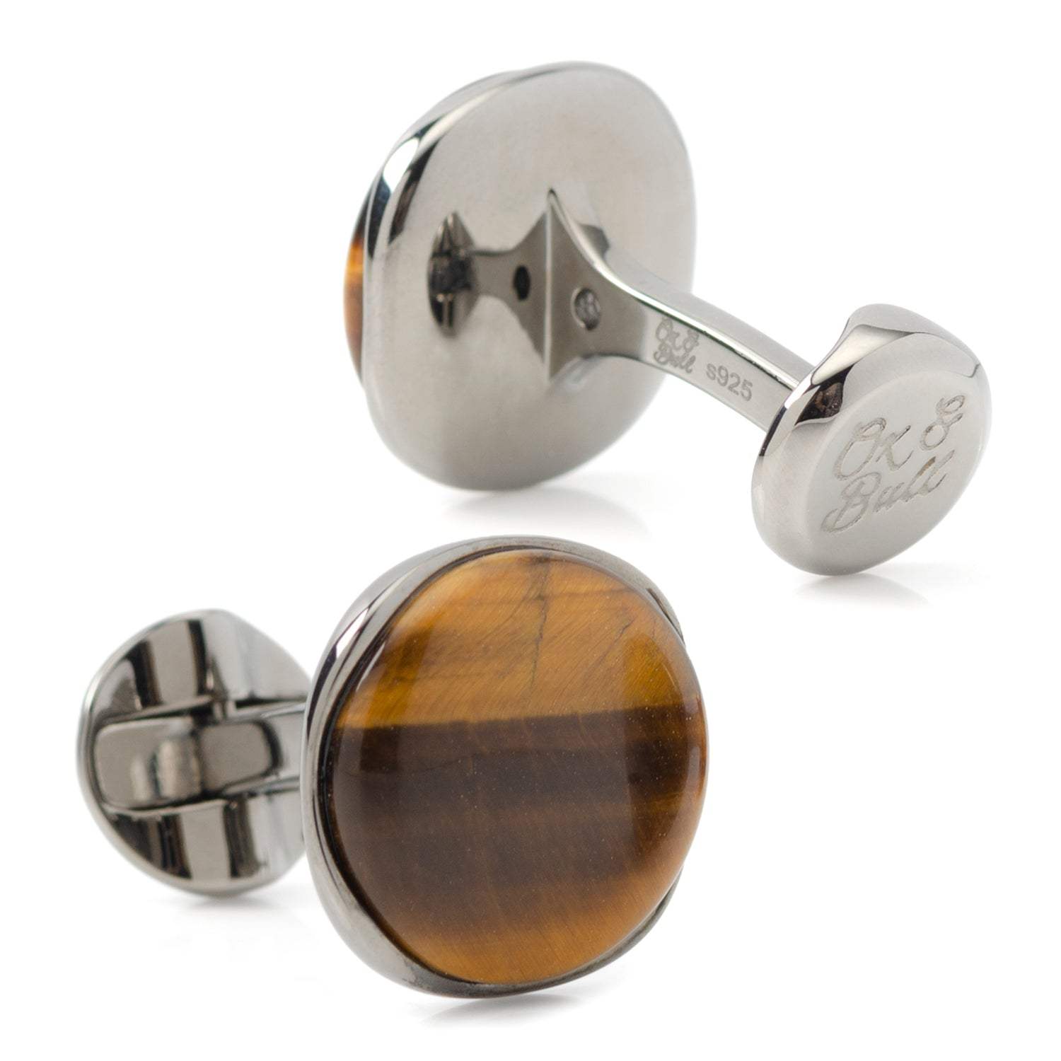 Sterling Silver Formal Tigers Eye Gunmetal Cufflinks - Cufflinks.com - Flyclothing LLC