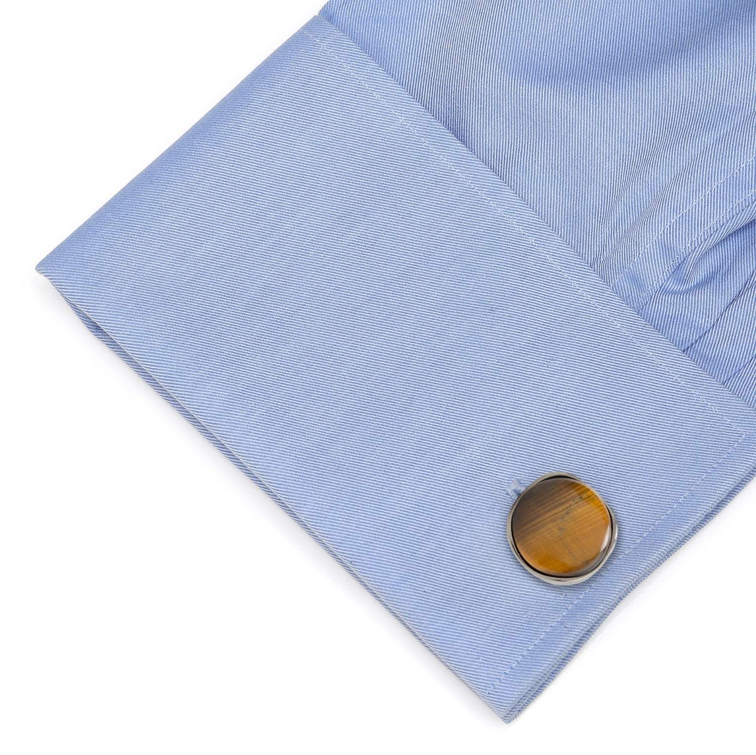 Sterling Silver Formal Tigers Eye Gunmetal Cufflinks - Cufflinks.com - Flyclothing LLC