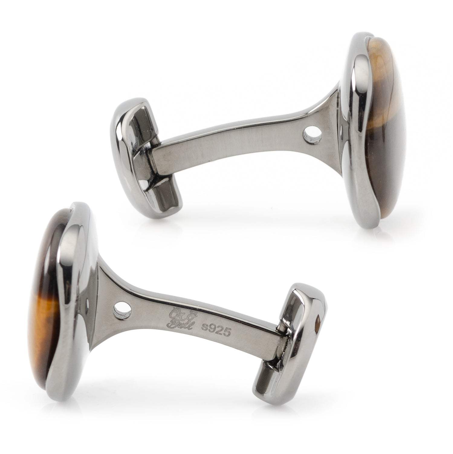 Sterling Silver Formal Tigers Eye Gunmetal Cufflinks - Cufflinks.com - Flyclothing LLC