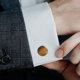 Sterling Silver Formal Tigers Eye Gunmetal Cufflinks - Cufflinks.com - Flyclothing LLC