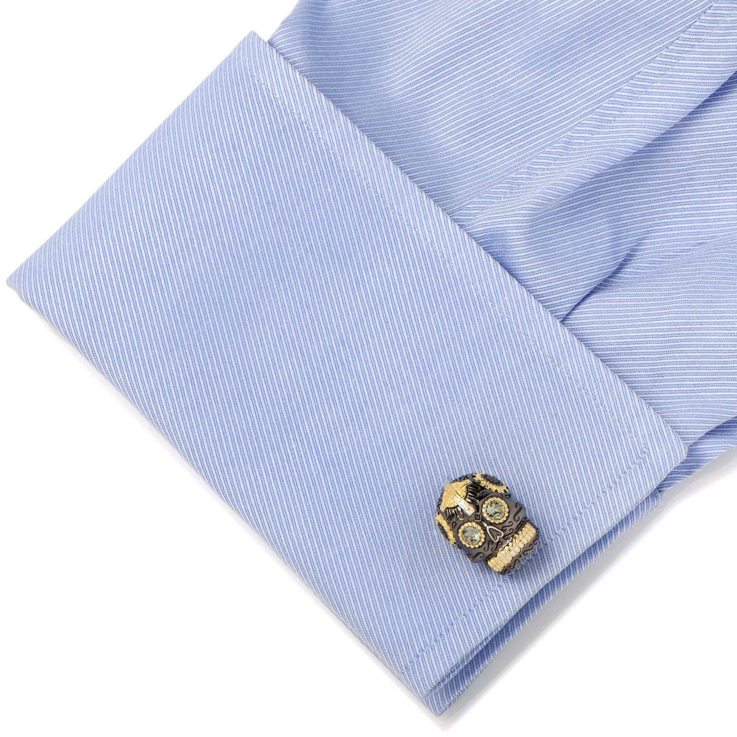 Sterling Silver Black and 18K Gold Vermeil Day of the Dead Skull Cufflinks - Cufflinks.com - Flyclothing LLC