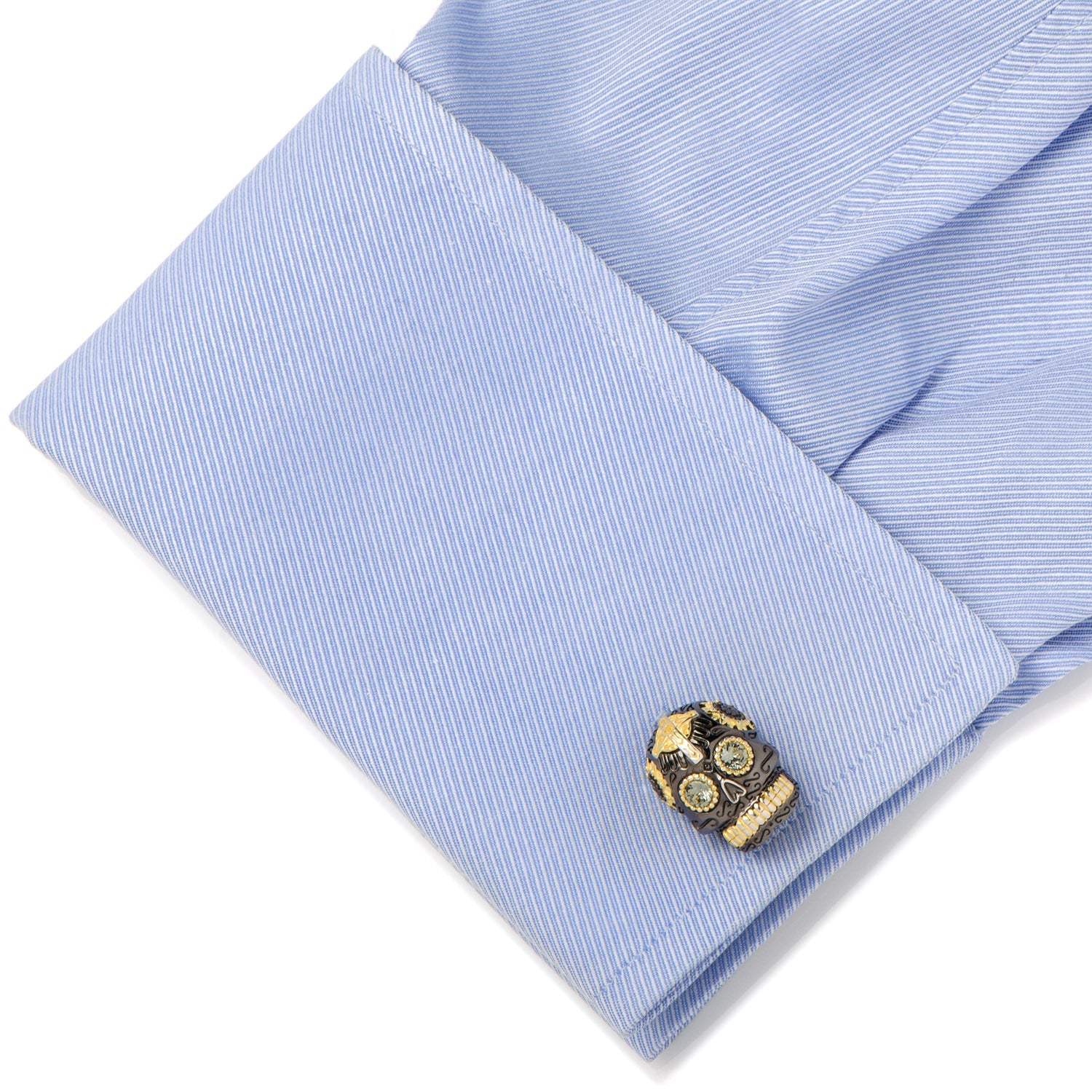 Sterling Silver Black and 18K Gold Vermeil Day of the Dead Skull Cufflinks - Cufflinks.com - Flyclothing LLC