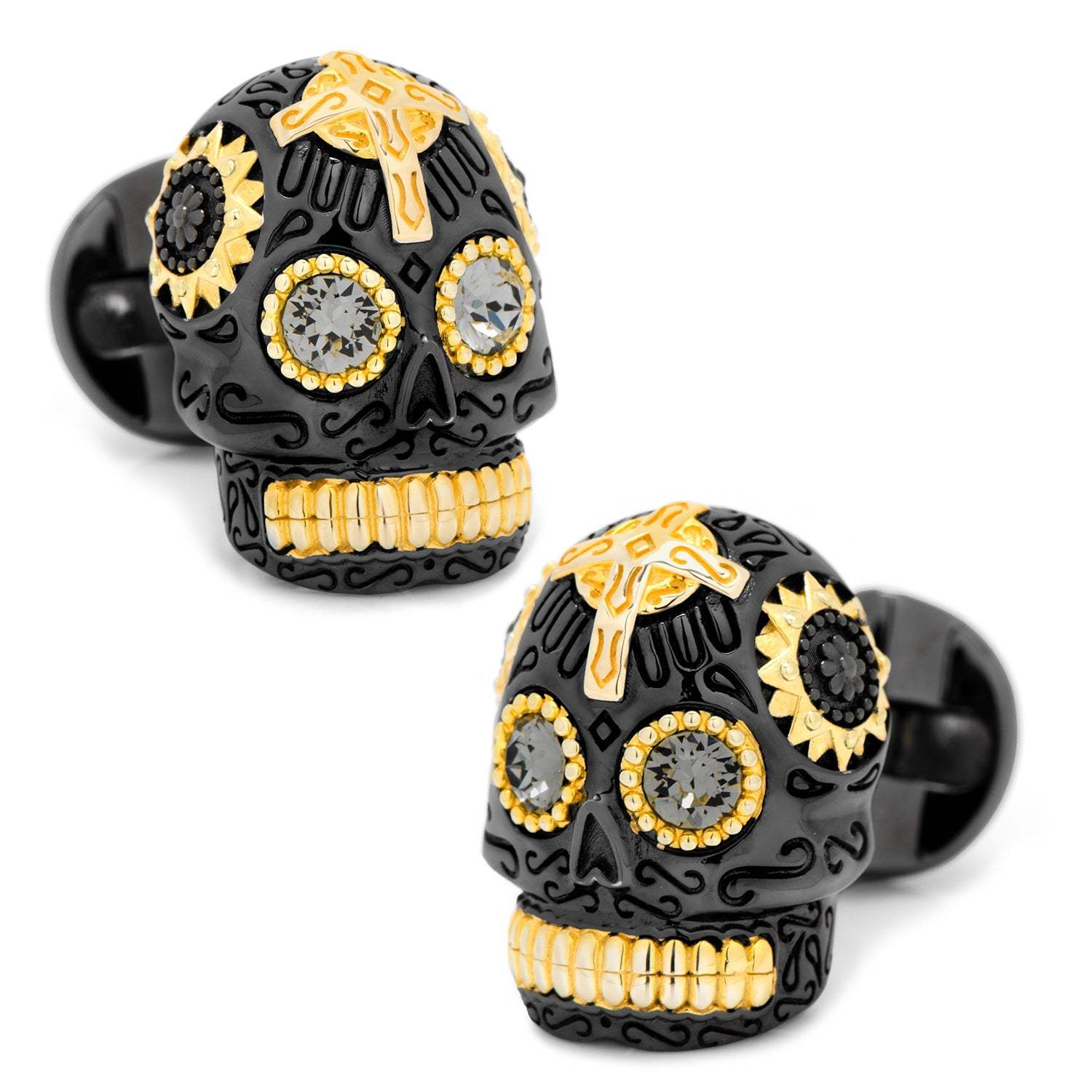 Sterling Silver Black and 18K Gold Vermeil Day of the Dead Skull Cufflinks - Cufflinks.com - Flyclothing LLC