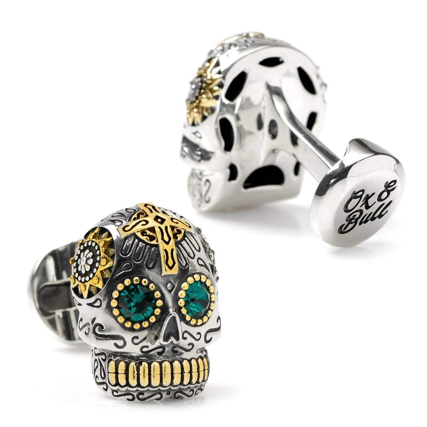Sterling Silver with 18K Gold Vermeil Day of the Dead Skull Cufflinks - Cufflinks.com - Flyclothing LLC