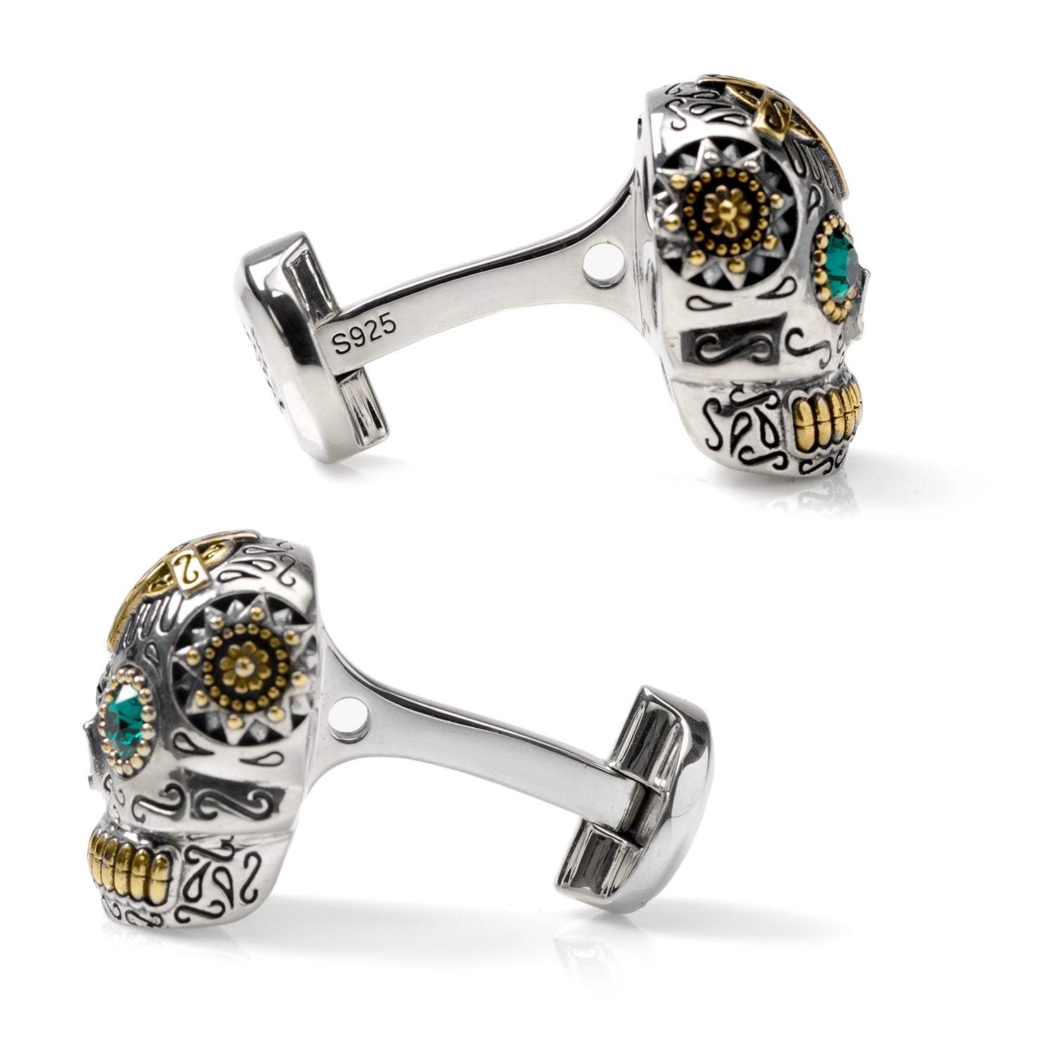 Sterling Silver with 18K Gold Vermeil Day of the Dead Skull Cufflinks - Cufflinks.com - Flyclothing LLC