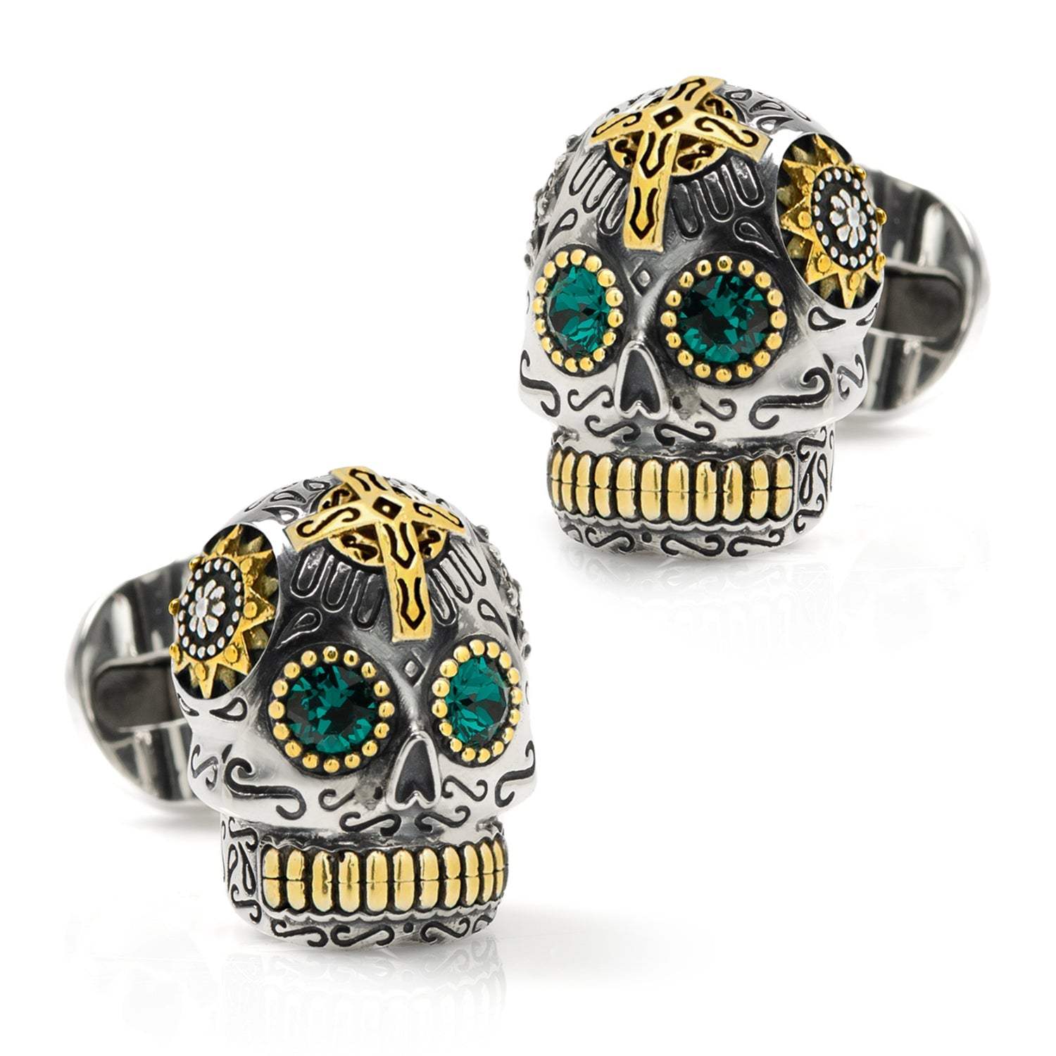 Sterling Silver with 18K Gold Vermeil Day of the Dead Skull Cufflinks - Cufflinks.com - Flyclothing LLC