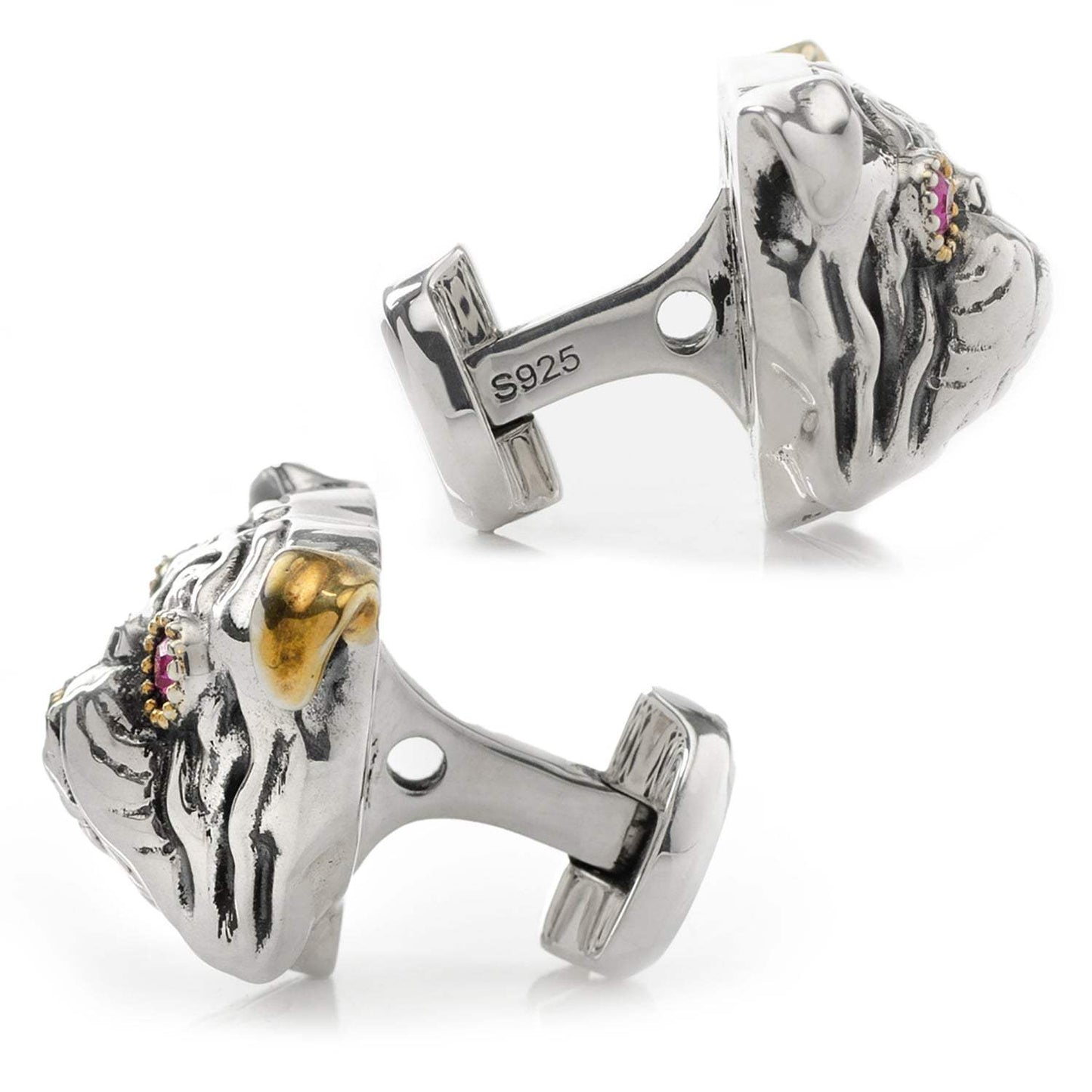 Sterling Silver with 14k Gold Vermeil Accent English Bulldog Cufflinks - Cufflinks.com - Flyclothing LLC