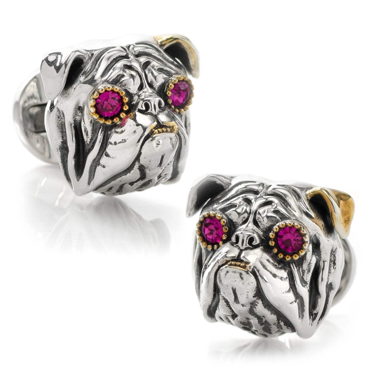 Sterling Silver with 14k Gold Vermeil Accent English Bulldog Cufflinks - Cufflinks.com - Flyclothing LLC
