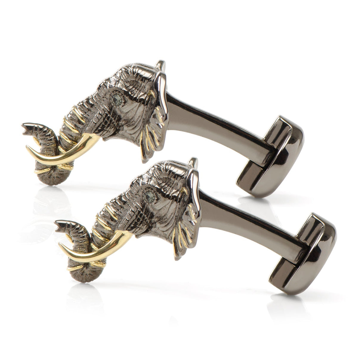 Sterling Silver and 14K Gold Vermeil Elephant Cufflinks - Cufflinks.com - Flyclothing LLC