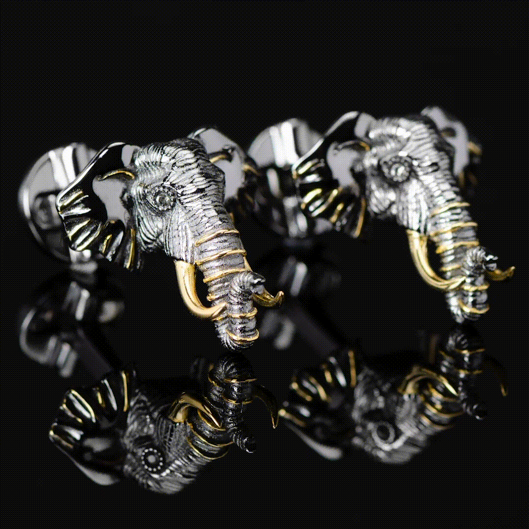 Sterling Silver and 14K Gold Vermeil Elephant Cufflinks - Cufflinks.com - Flyclothing LLC