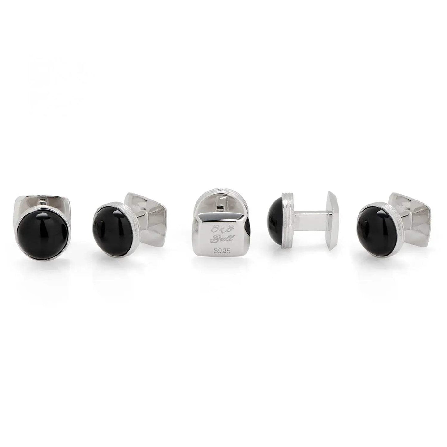 Sterling Silver Ribbed Onyx 5-Studs - Cufflinks.com - Flyclothing LLC