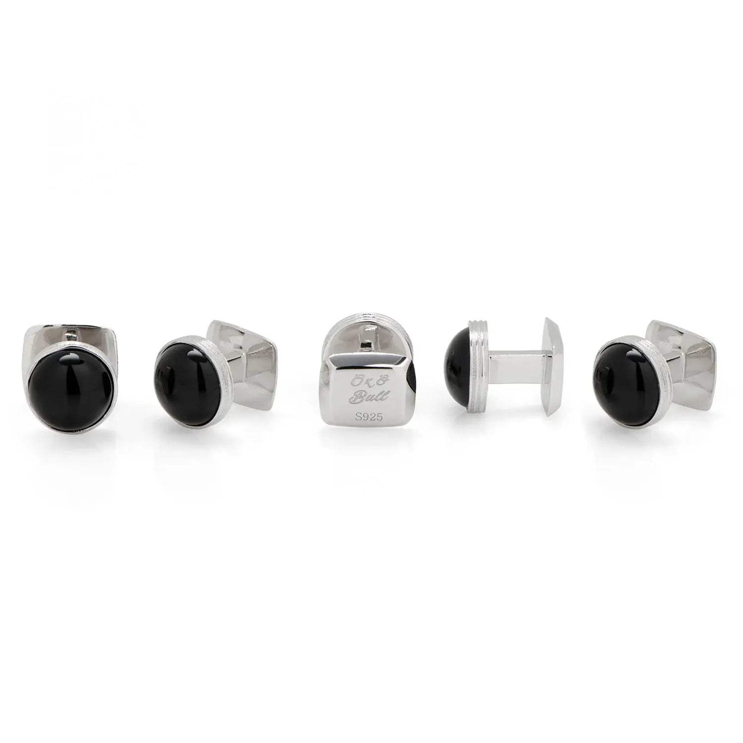 Sterling Silver Ribbed Onyx 5-Studs - Cufflinks.com - Flyclothing LLC