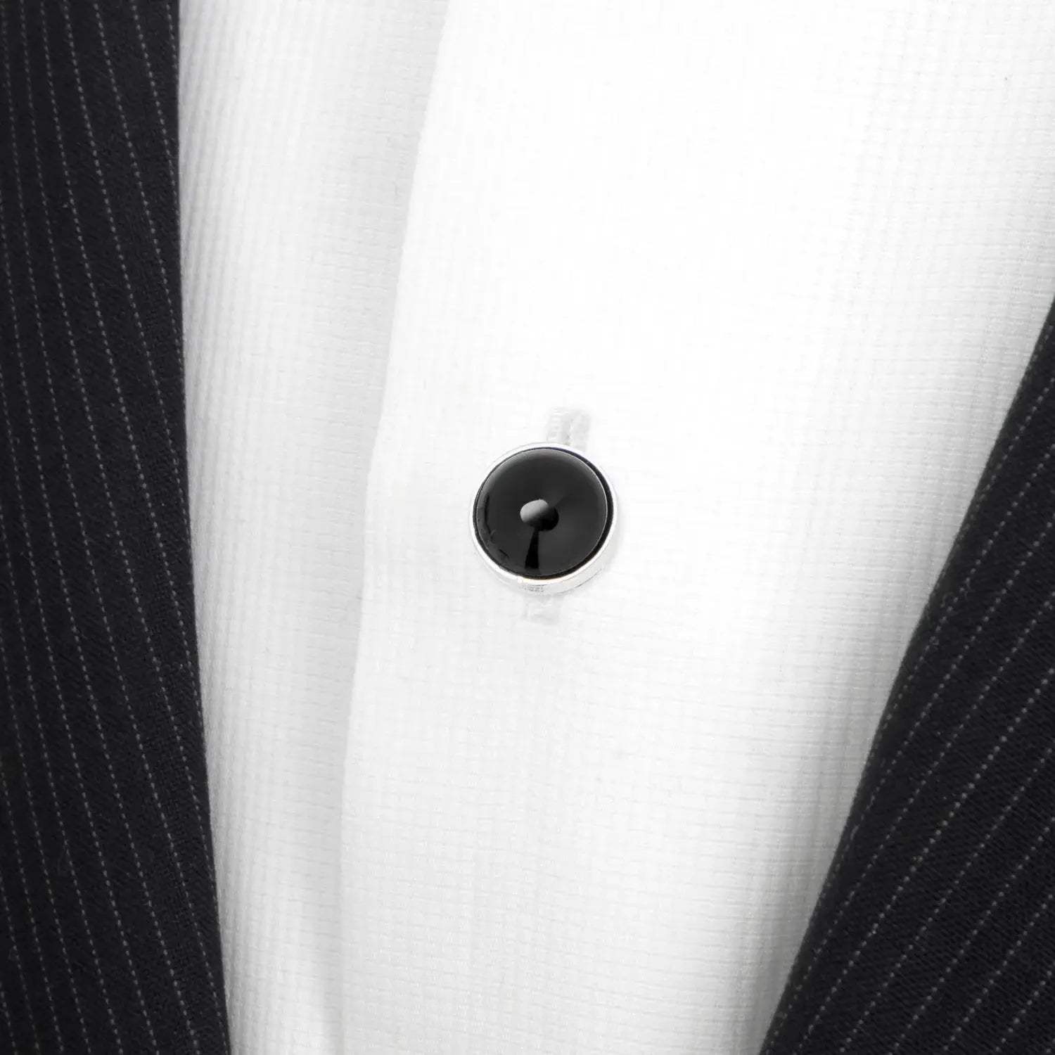 Sterling Silver Ribbed Onyx 5-Studs - Cufflinks.com - Flyclothing LLC