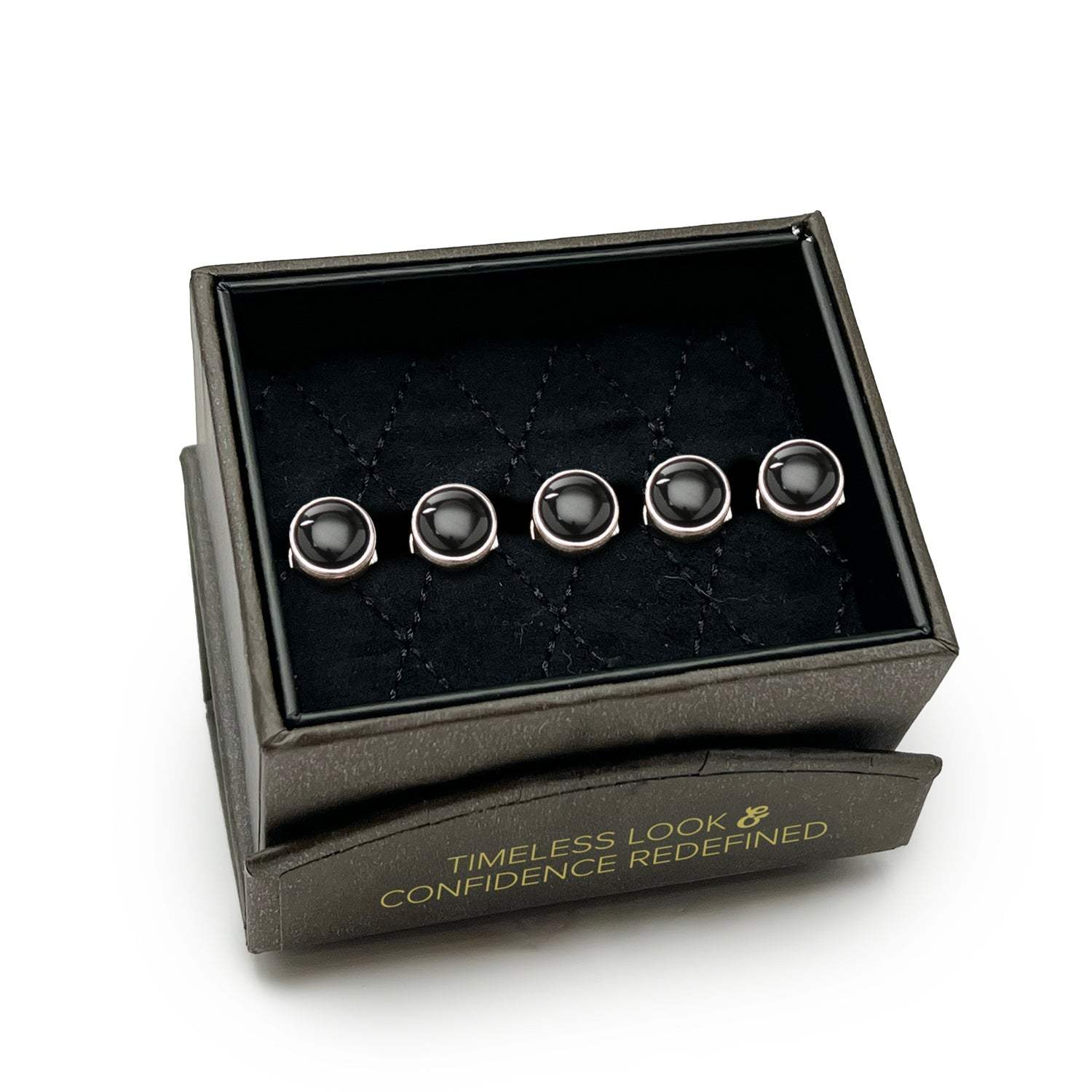 Sterling Silver Ribbed Onyx 5-Studs - Cufflinks.com - Flyclothing LLC