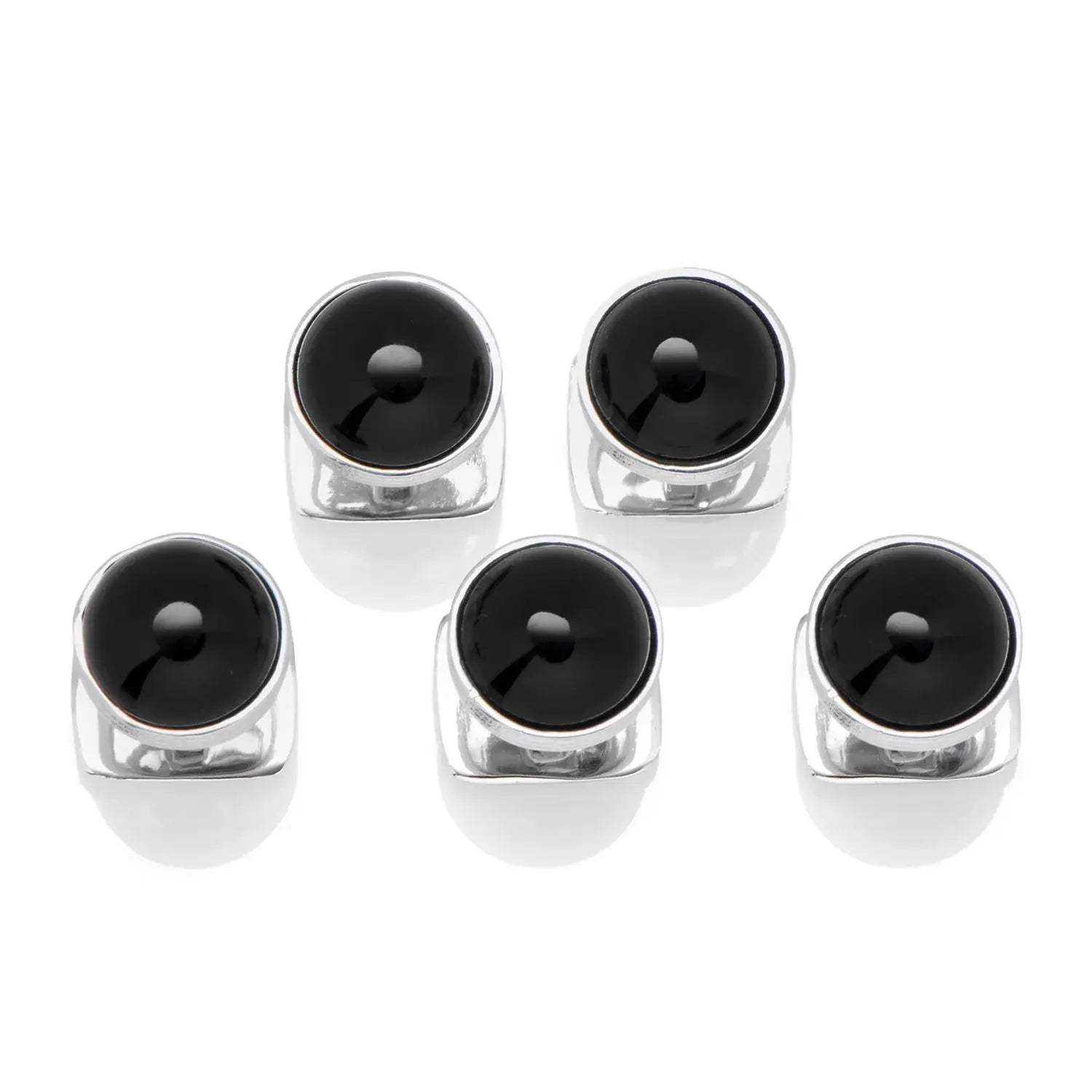 Sterling Silver Ribbed Onyx 5-Studs - Cufflinks.com - Flyclothing LLC