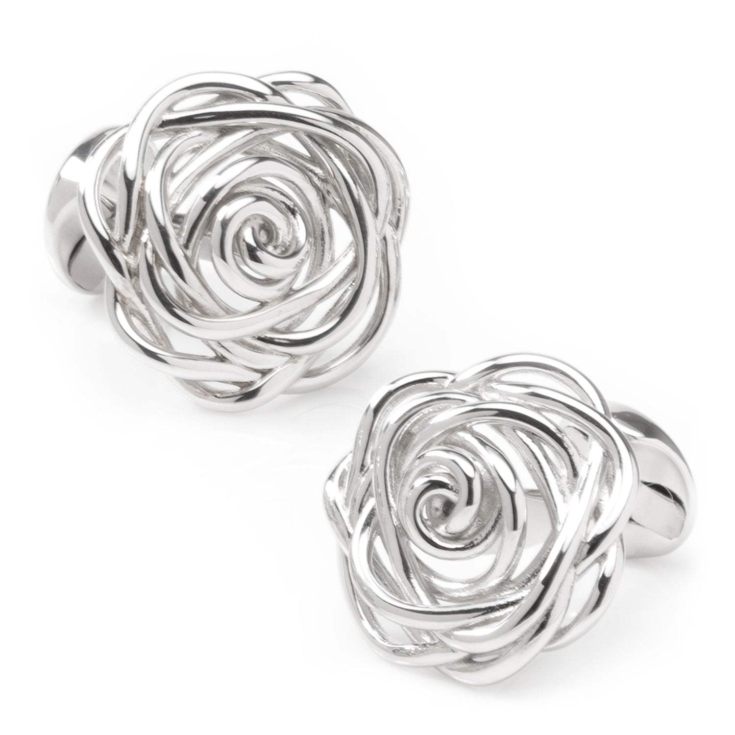 Sterling Silver Rhodium Plated Rose Cufflinks - Cufflinks.com - Flyclothing LLC