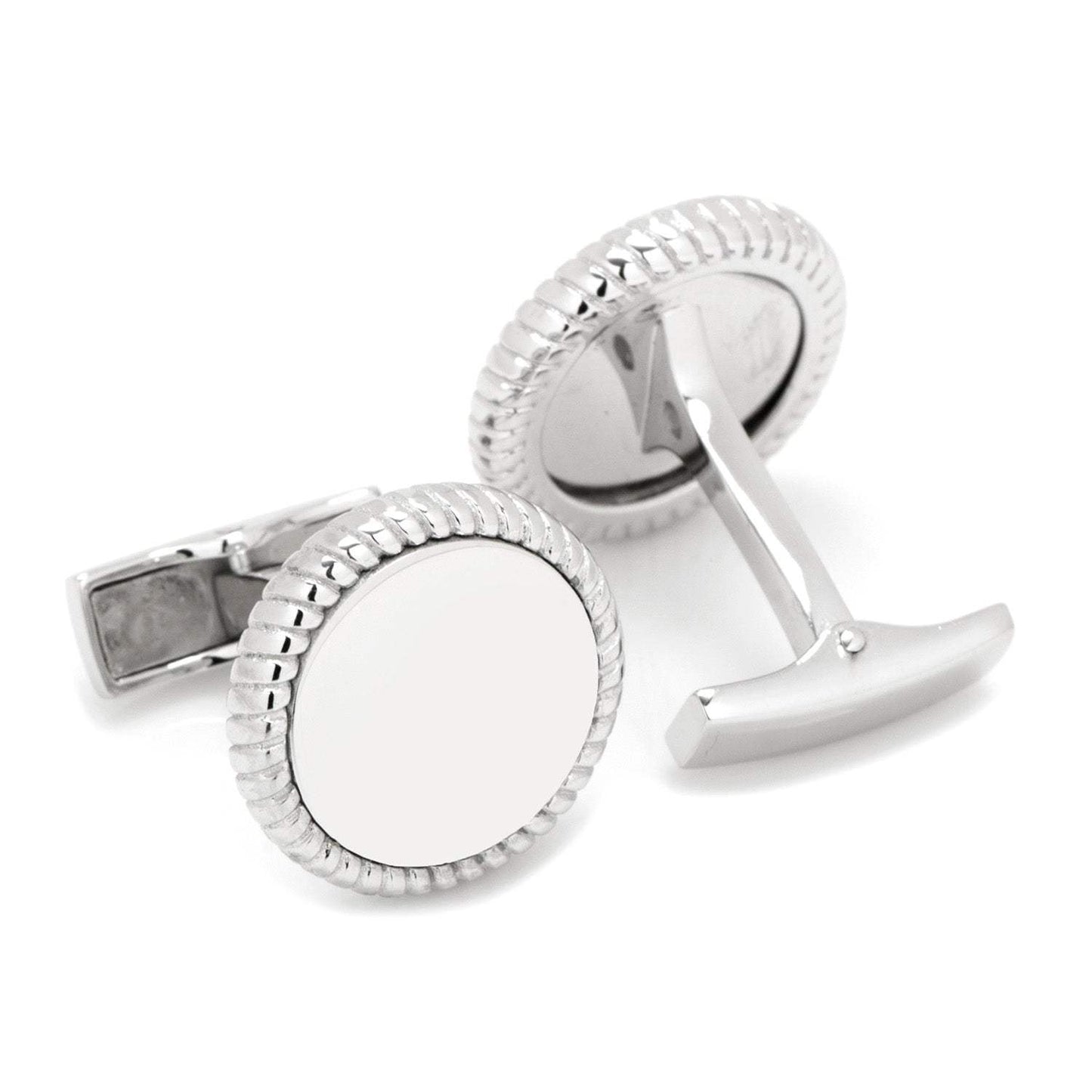 Sterling Silver Rope Border Engravable Round Cufflinks - Cufflinks.com - Flyclothing LLC