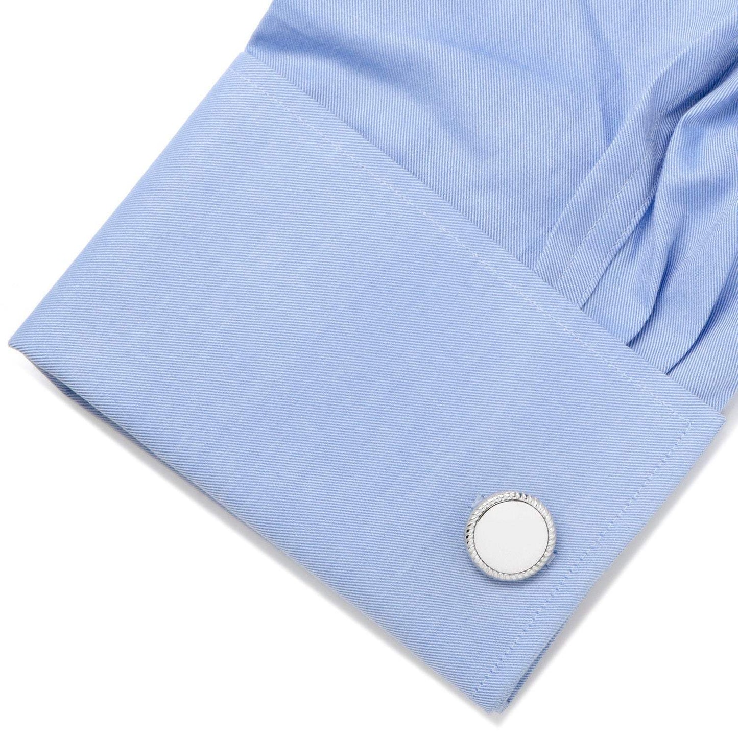 Sterling Silver Rope Border Engravable Round Cufflinks - Cufflinks.com - Flyclothing LLC
