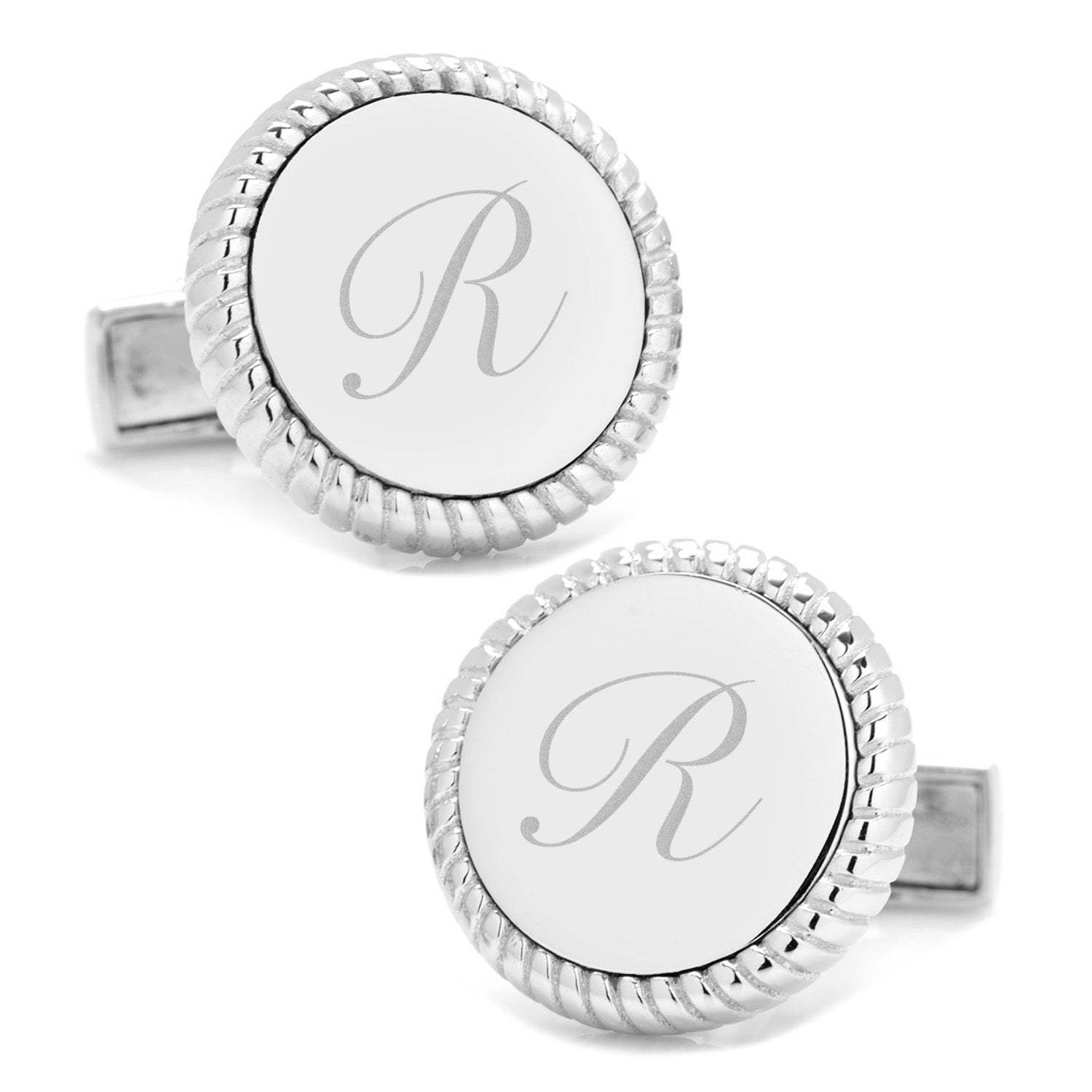 Sterling Silver Rope Border Engravable Round Cufflinks - Cufflinks.com - Flyclothing LLC