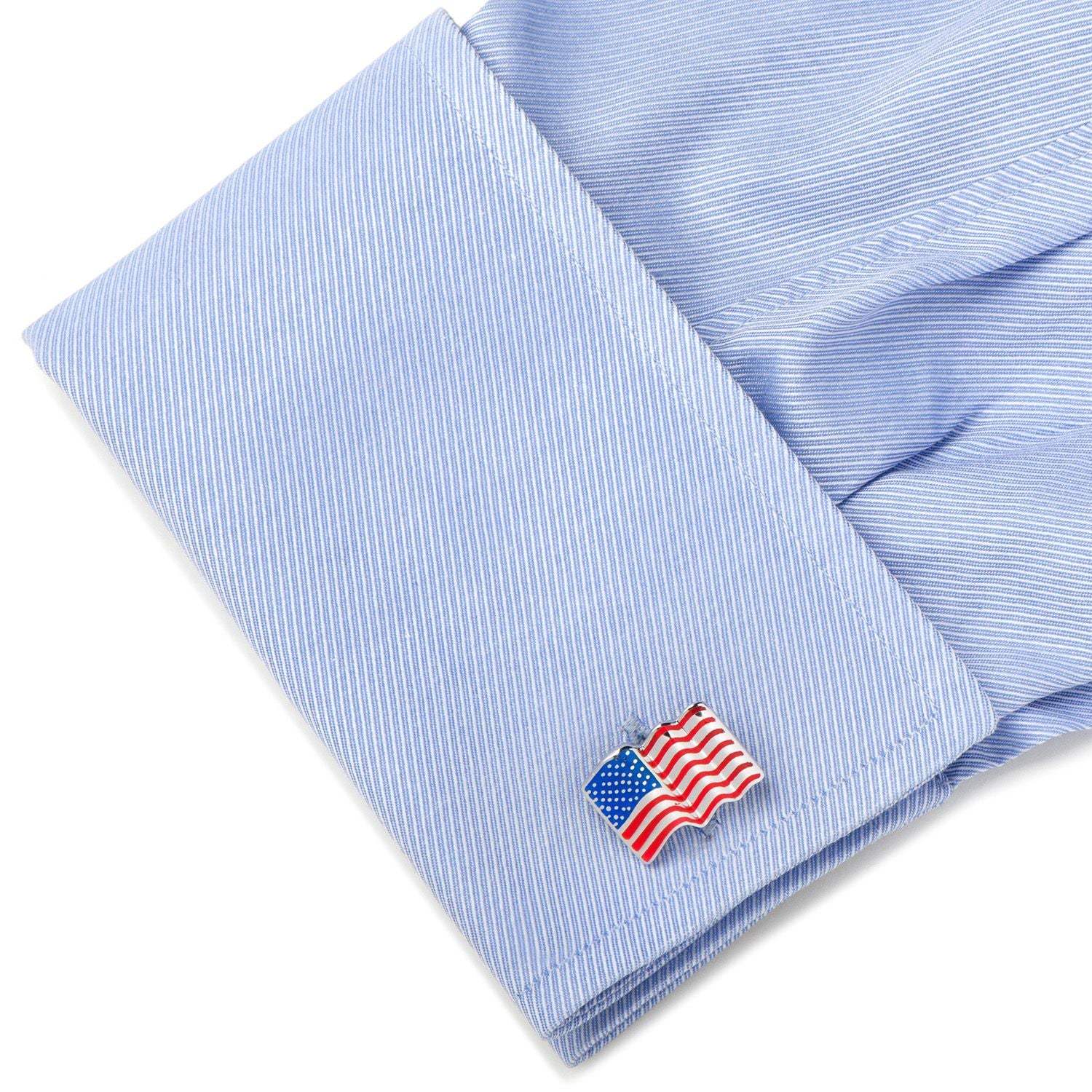 Sterling Silver Waving American Flag Cufflinks - Cufflinks.com - Flyclothing LLC