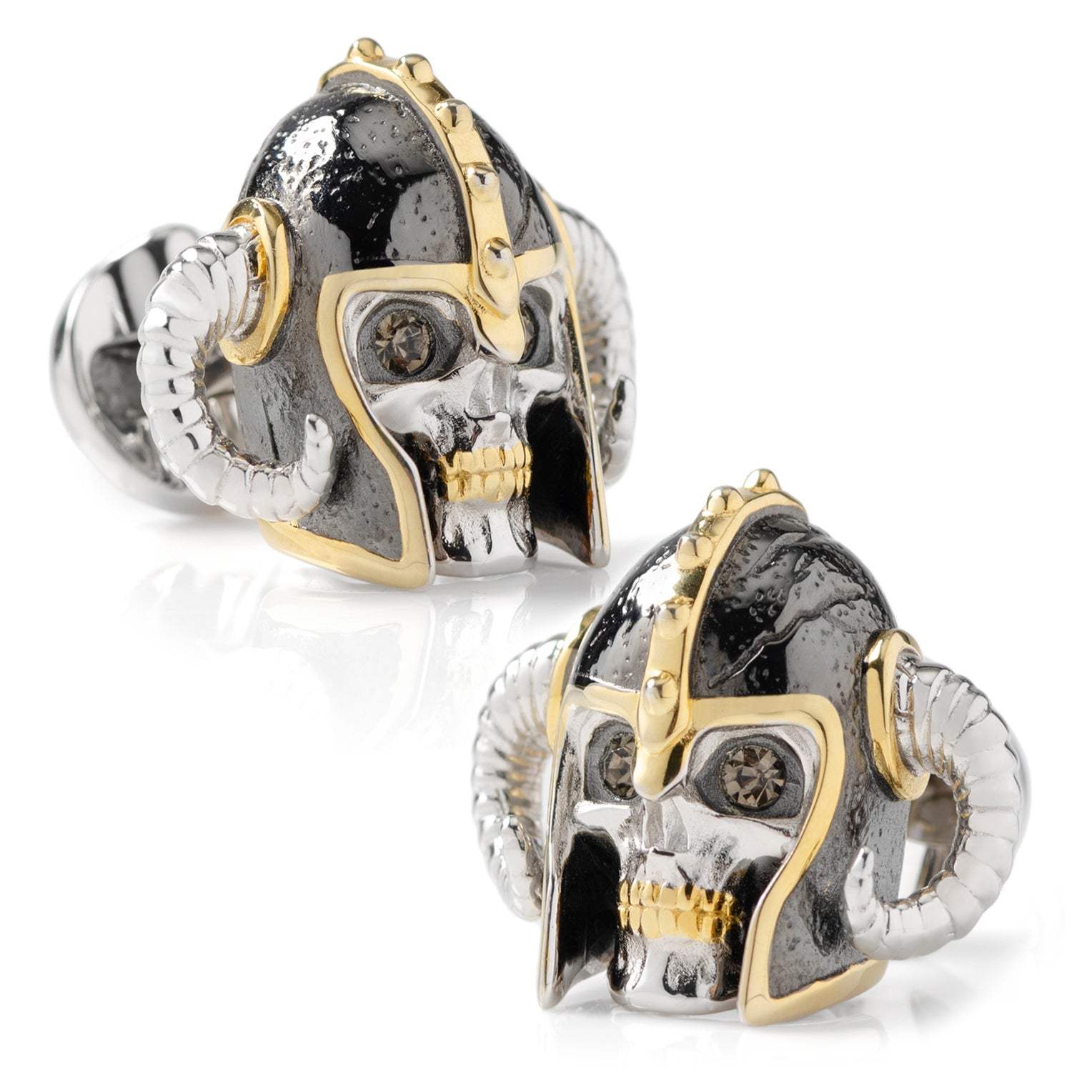 Sterling Silver with 14K Vermeil Gold Viking Helmet 3D Cufflinks - Cufflinks.com - Flyclothing LLC