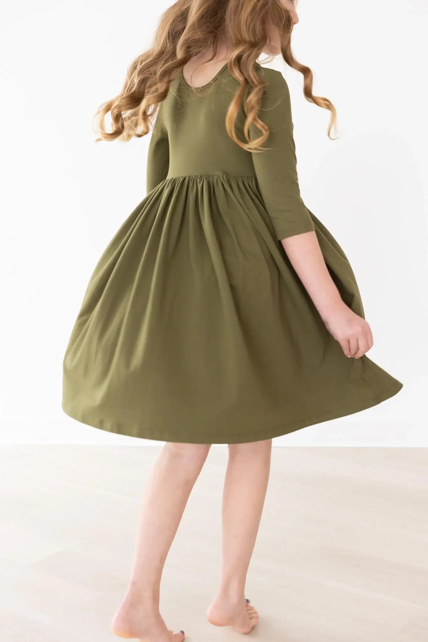 Olive 3/4 Sleeve Pocket Twirl Dress - Mila & Rose ® - Flyclothing LLC