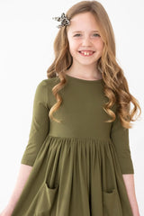 Olive 3/4 Sleeve Pocket Twirl Dress - Mila & Rose ® - Flyclothing LLC