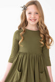 Olive 3/4 Sleeve Pocket Twirl Dress - Mila & Rose ® - Flyclothing LLC