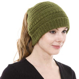 Cable Knit Ponytail Beanie Hat - Madeline Love - Flyclothing LLC