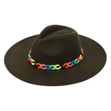 Colorful Chain Accented Solid Panama Hat - Madeline Love - Flyclothing LLC