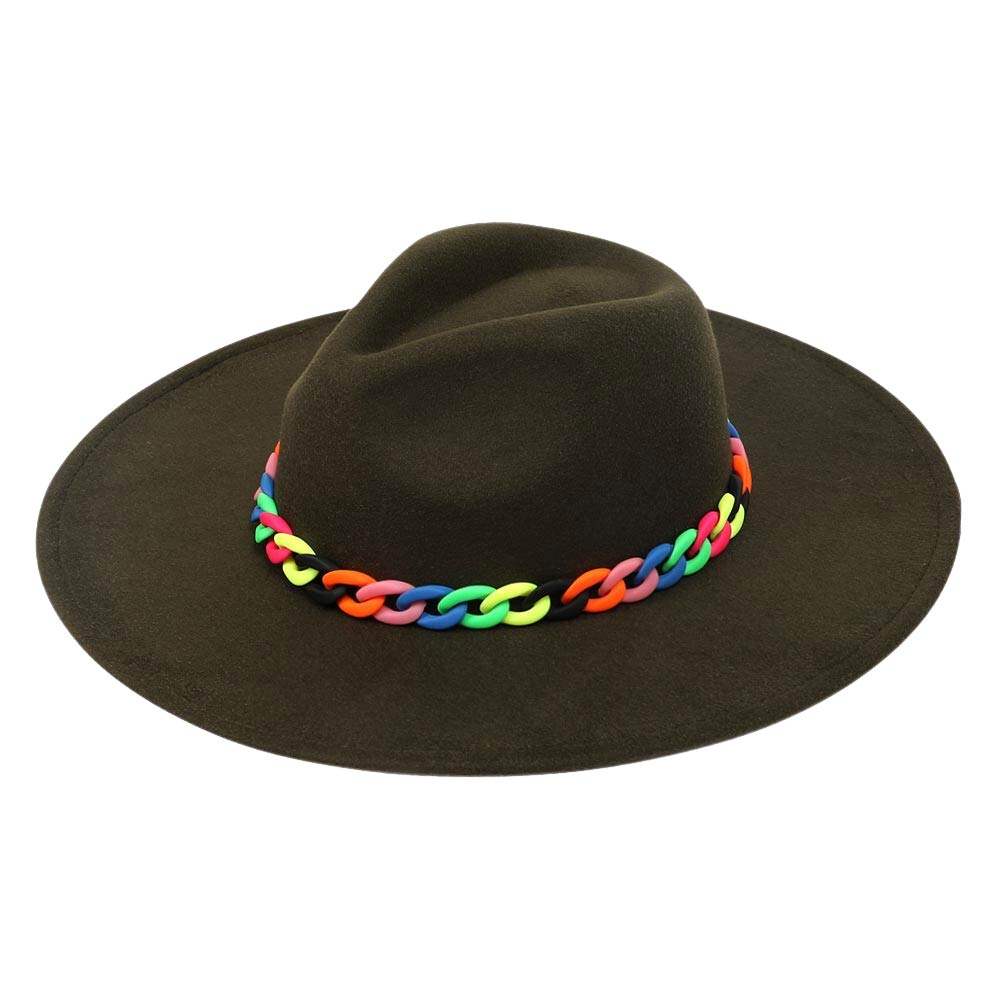 Colorful Chain Accented Solid Panama Hat - Madeline Love - Flyclothing LLC