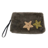 Star Patches Fuzzy Faux Fur Wristlet Clutch Bag - Madeline Love - Flyclothing LLC