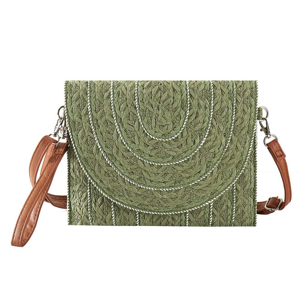 Stitch Detailed Straw Crossbody Bag - Madeline Love - Flyclothing LLC