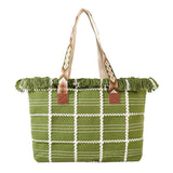 Top Fringe Pointed Check Patterned Tote Bag - Madeline Love - Flyclothing LLC