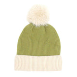 Two Tone Knit Pom Pom Beanie Hat - Madeline Love - Flyclothing LLC