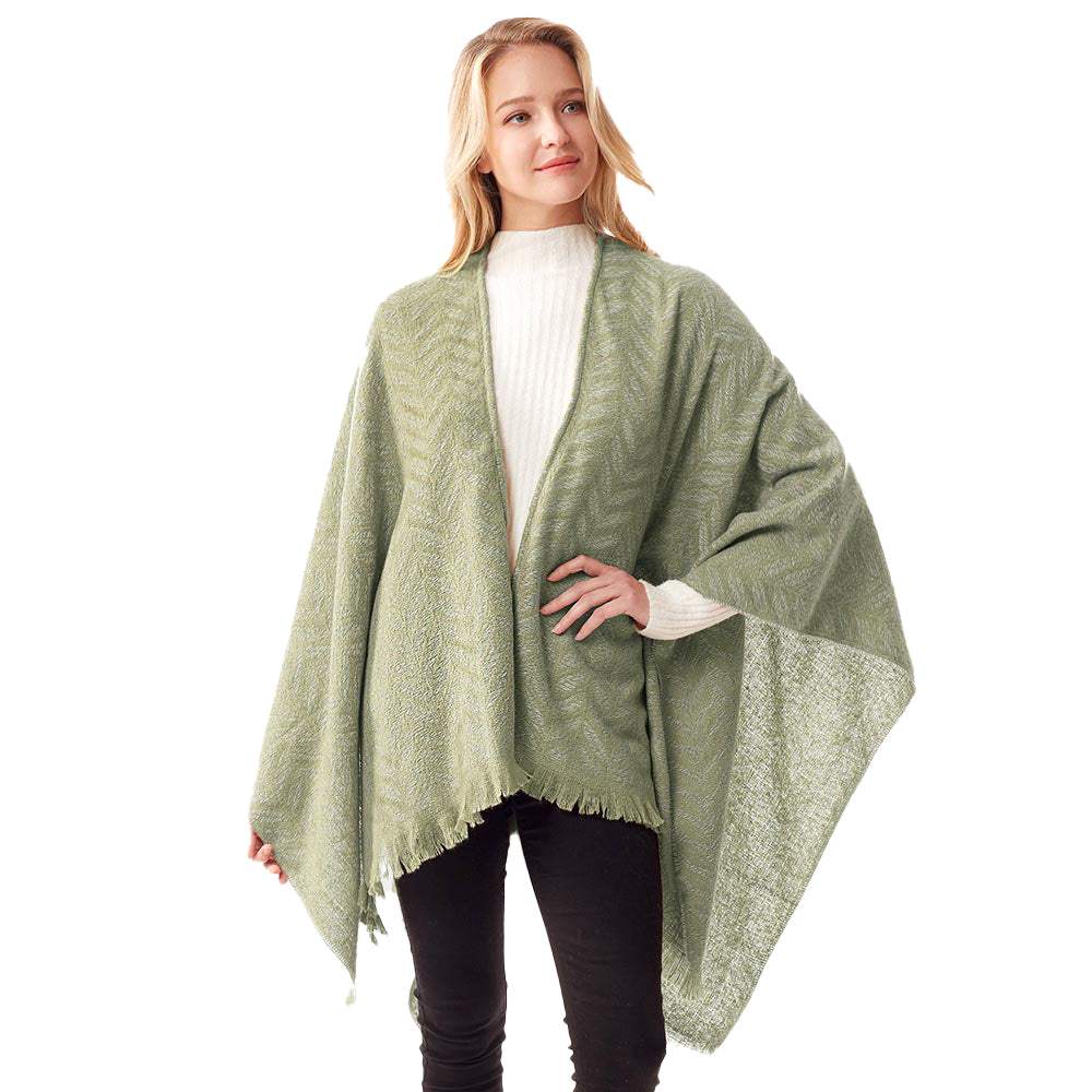 Leaf Patterned Poncho Shawl Wrap - Madeline Love - Flyclothing LLC