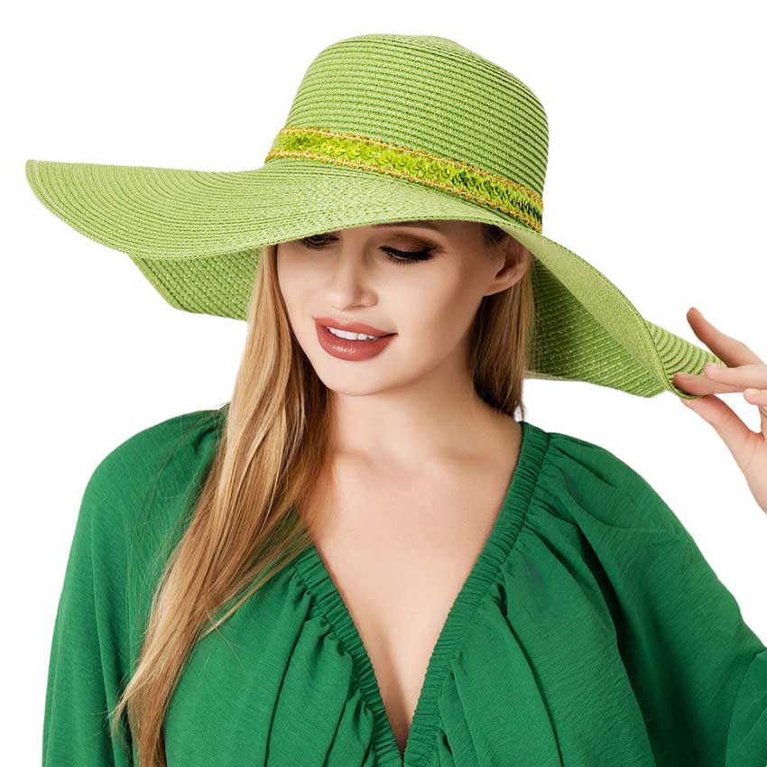 Sequin Band Pointed Straw Sun Hat - Madeline Love - Flyclothing LLC